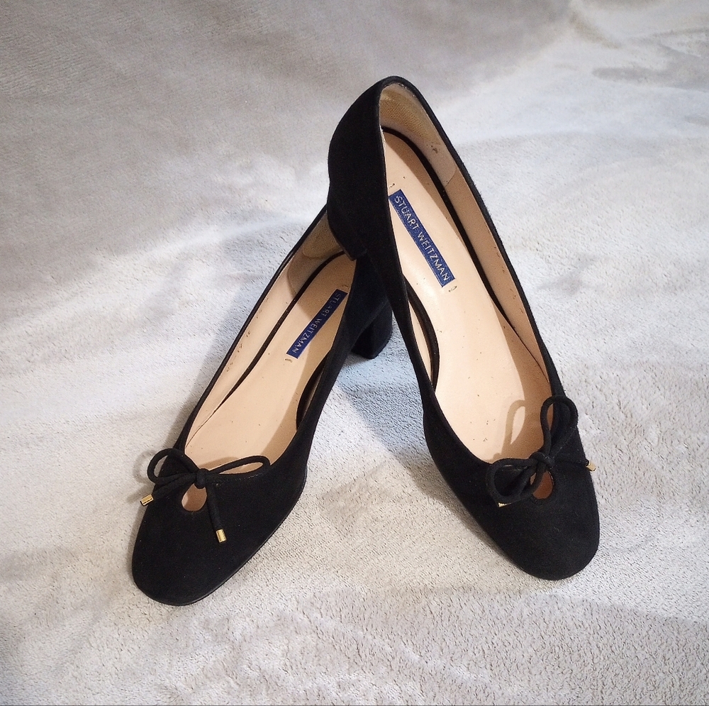 Stuart Weitzman Black Suede Low Heel Block Heel Pumps 7.5